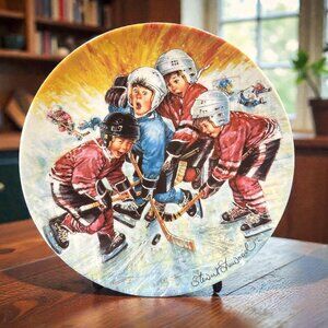 Vintage Stewart Sherwood Plate “The Pileup” Hockey Scene